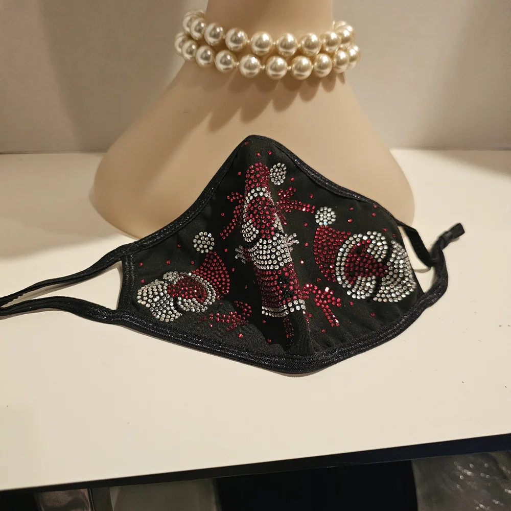 Festive Black Red Bling Santa Mask Christmas Holiday Winter Heat Filter Pockets